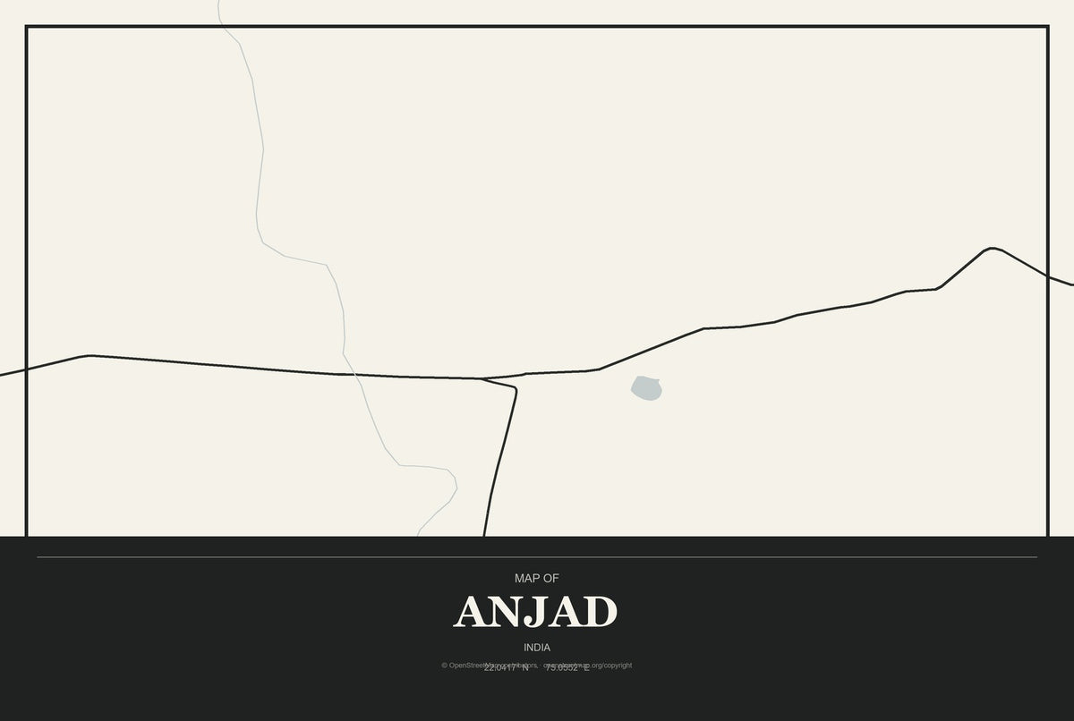 Anjad, India City Map Aluminum Sign in Museum Plaque style