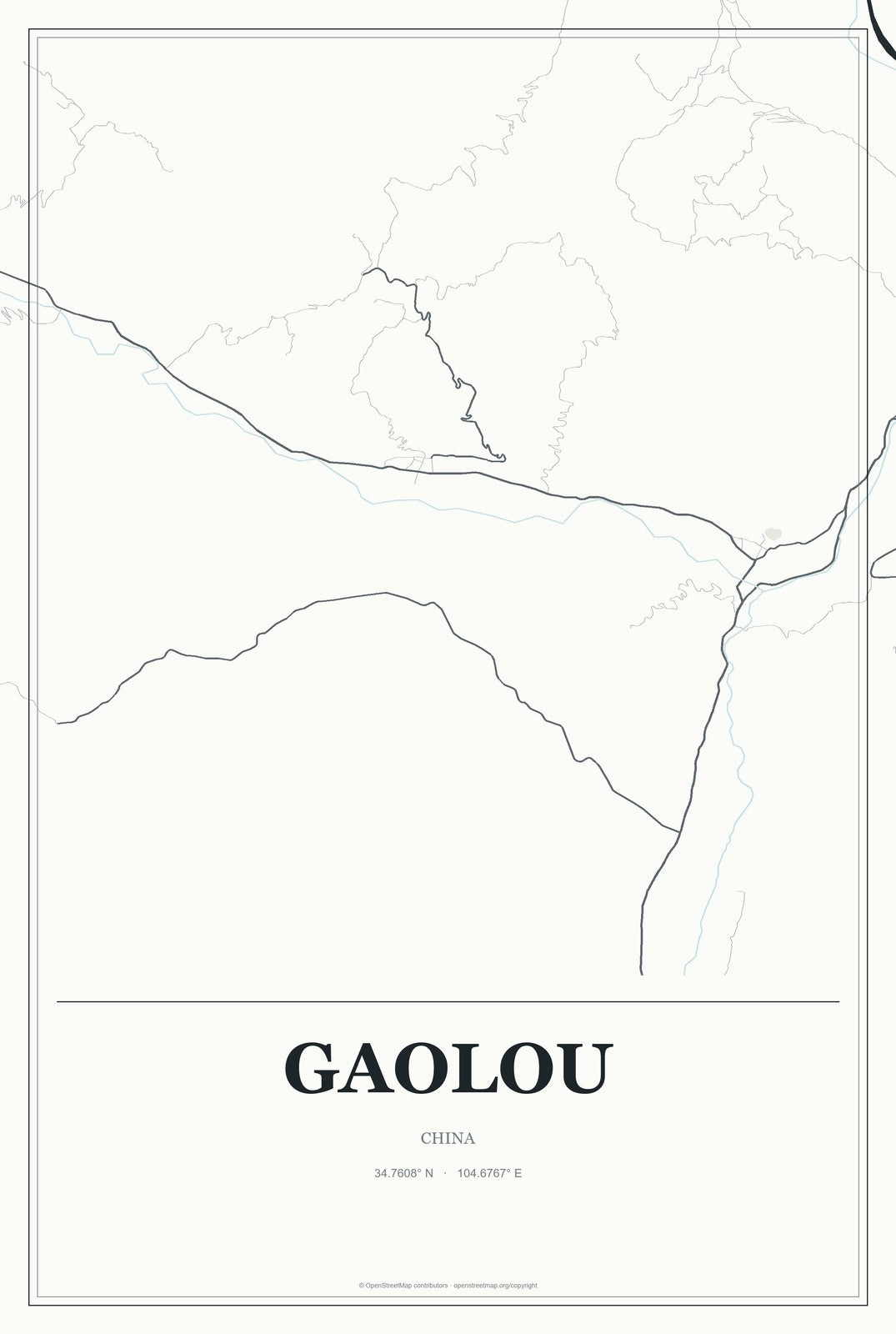 Gaolou, China City Map Aluminum Sign in Gallery Air style