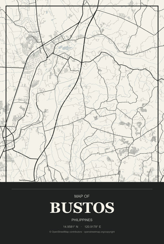 Bustos, Philippines City Map Aluminum Sign in Museum Plaque style