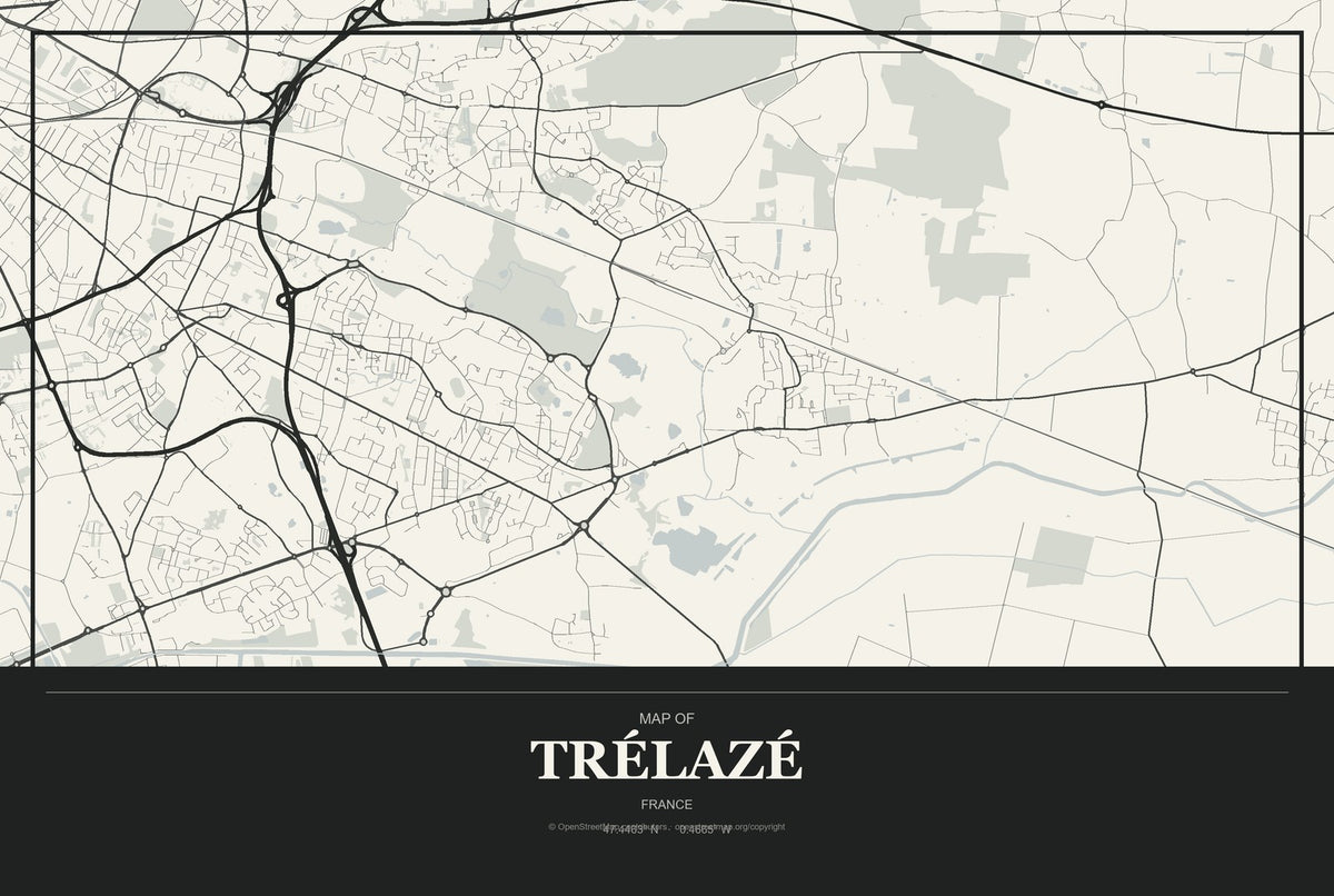 Trélazé, France City Map Aluminum Sign in Museum Plaque style