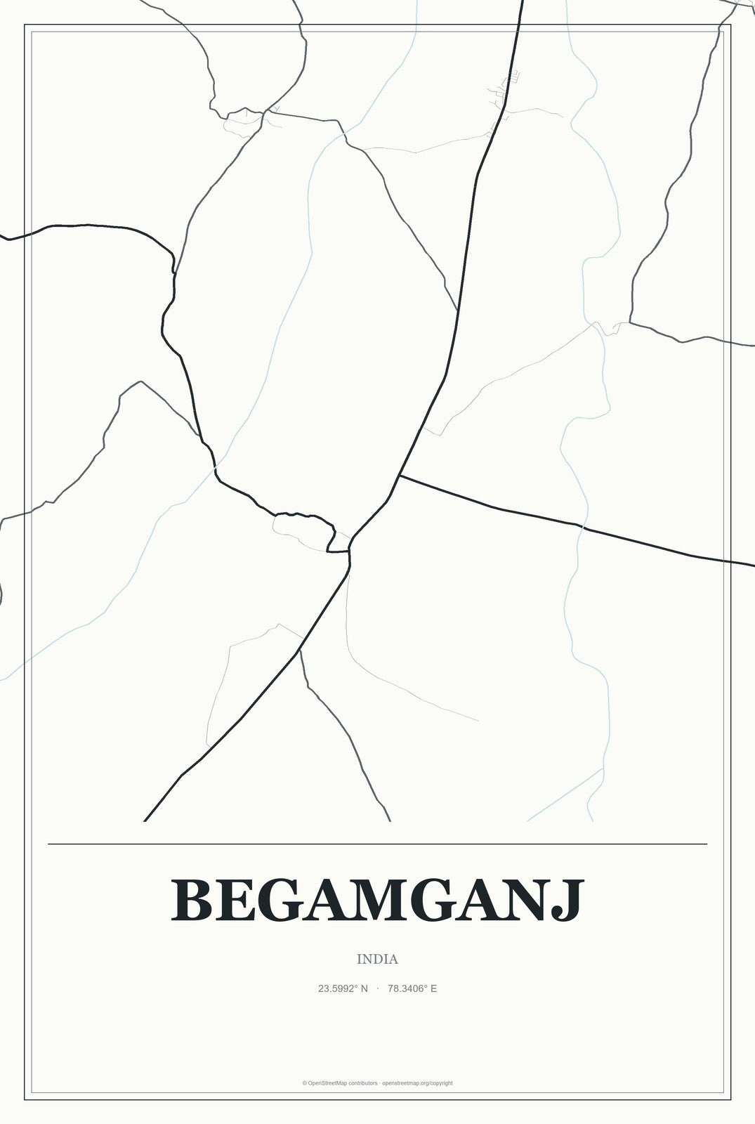 Begamganj, India City Map Aluminum Sign in Gallery Air style
