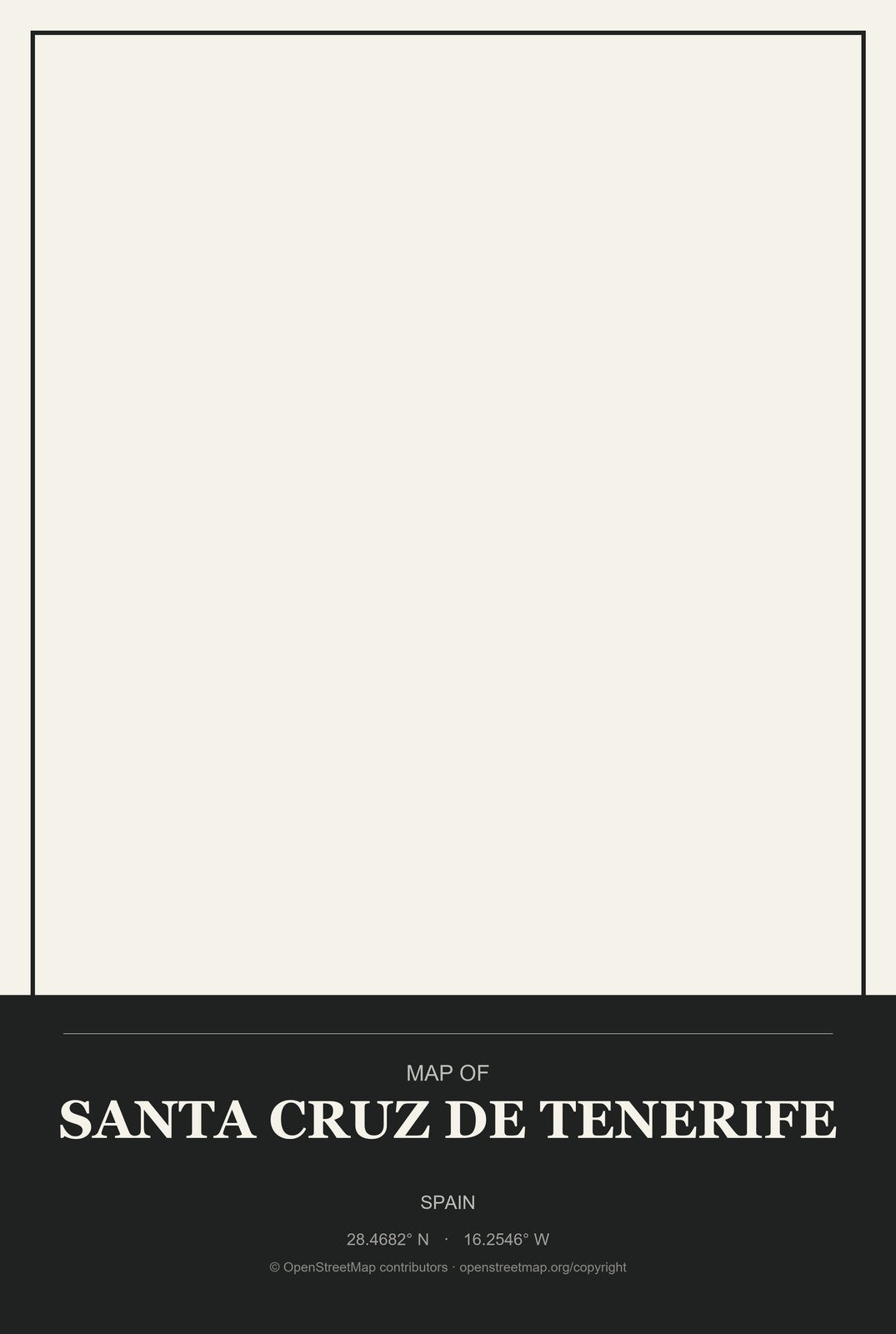 Santa Cruz de Tenerife, Spain City Map Aluminum Sign in Museum Plaque style