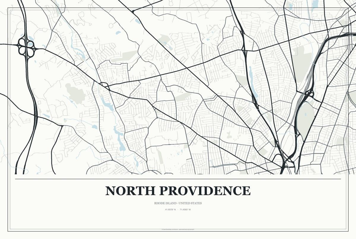North Providence, Rhode Island City Map Aluminum Sign in Gallery Air style