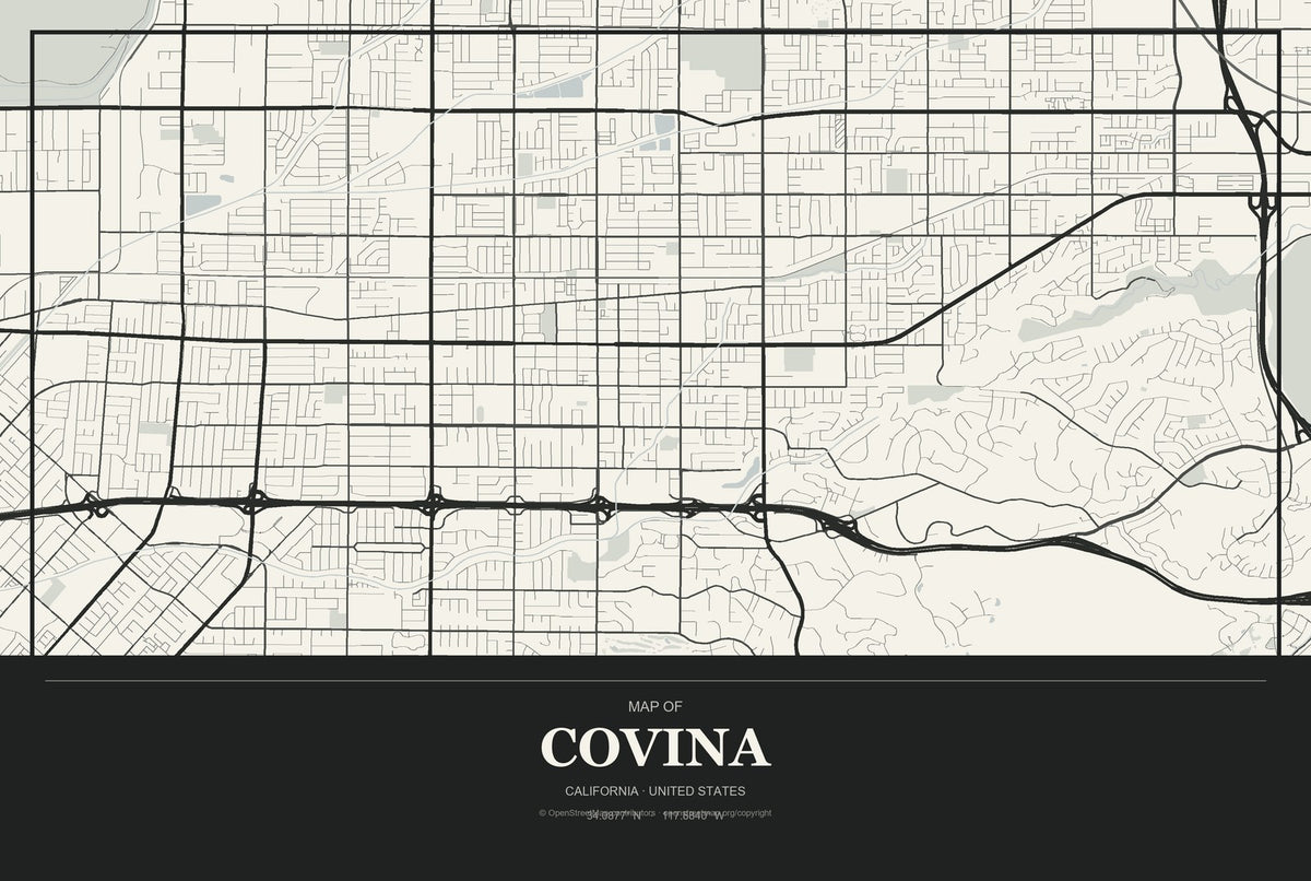 Covina, California City Map Aluminum Sign in Museum Plaque style