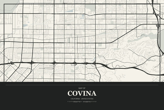 Covina, California City Map Aluminum Sign in Museum Plaque style