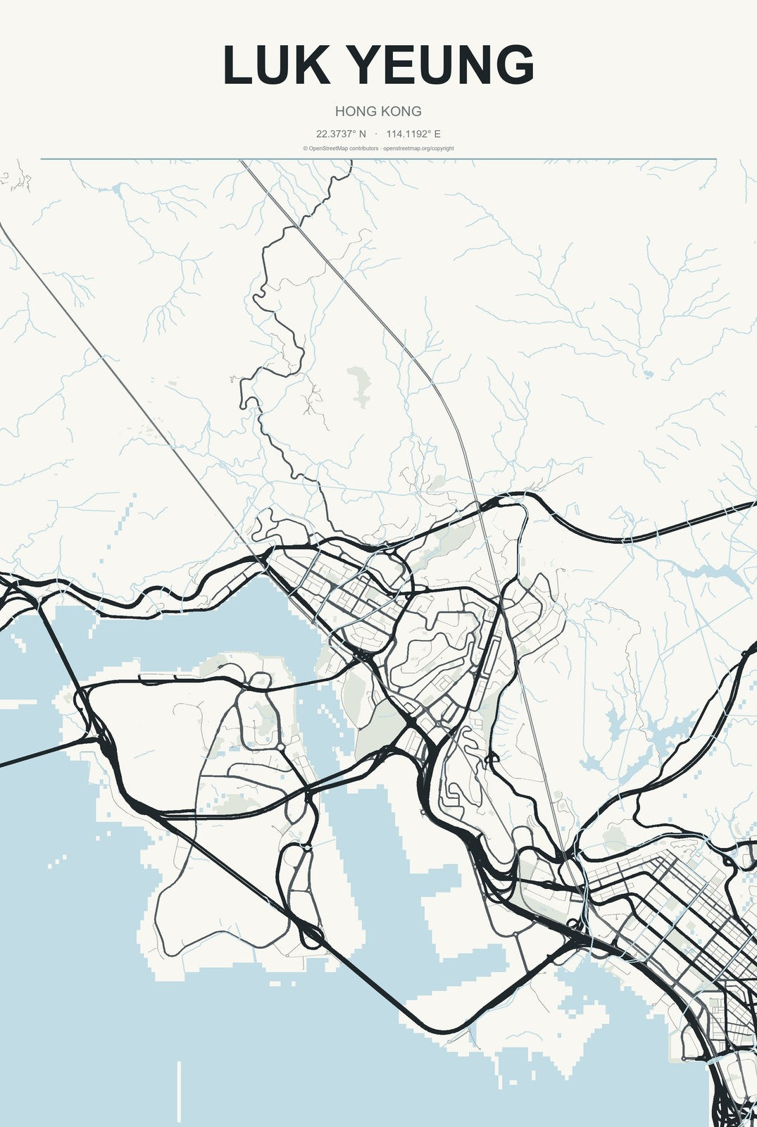Luk Yeung, Hong Kong City Map Aluminum Sign in Headline Atlas style