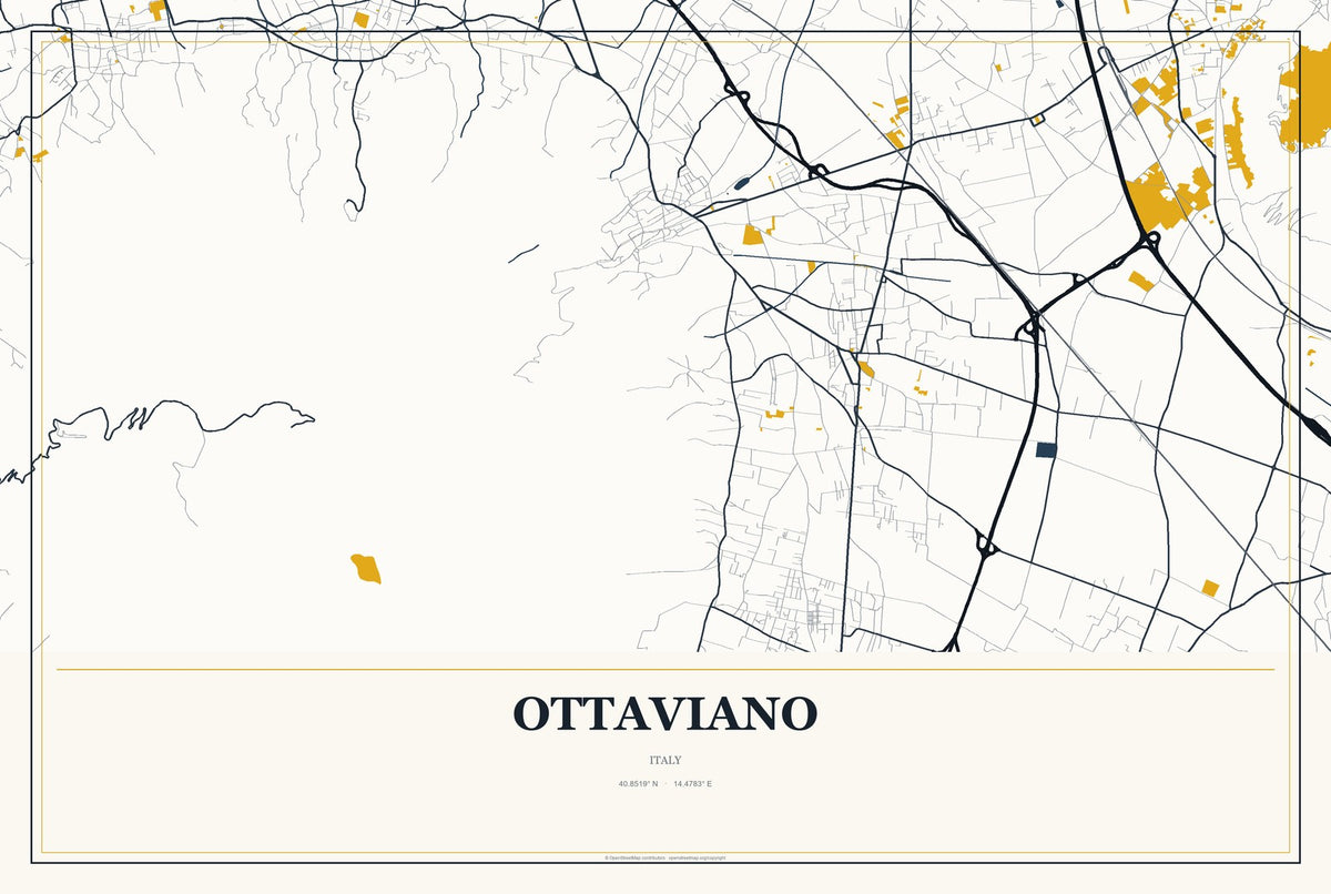Ottaviano, Italy City Map Aluminum Sign in Citrine Modern style