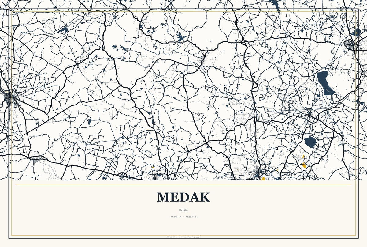 Medak, India City Map Aluminum Sign in Citrine Modern style