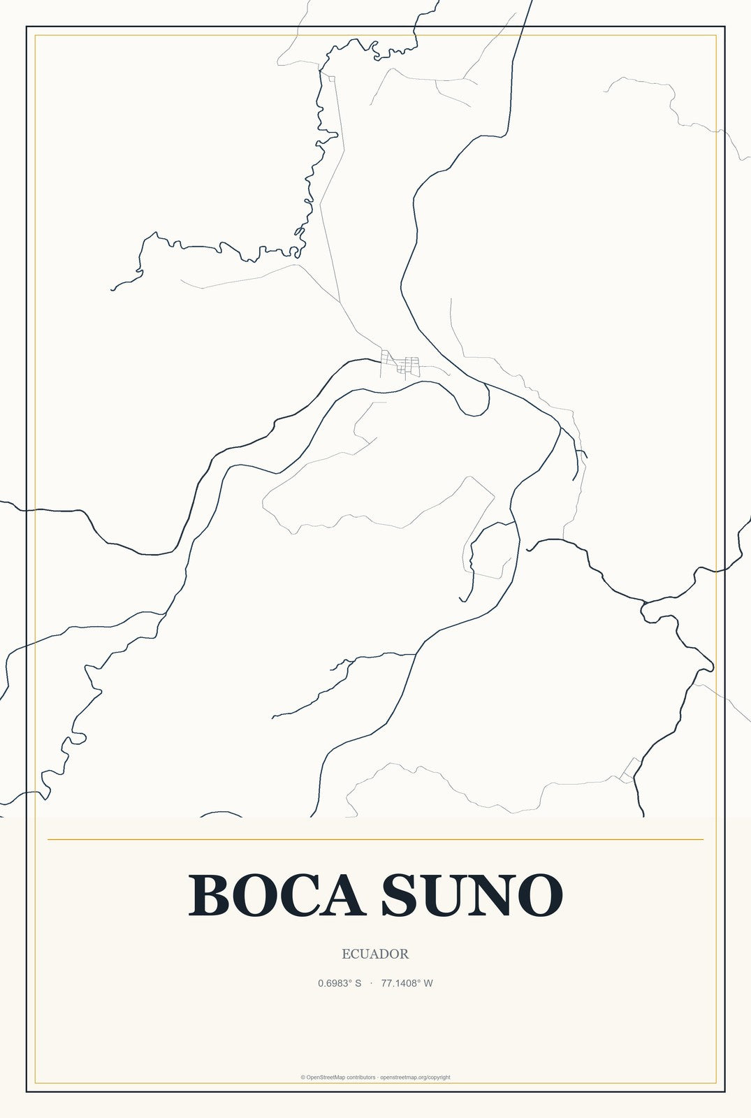 Boca Suno, Ecuador City Map Aluminum Sign in Citrine Modern style