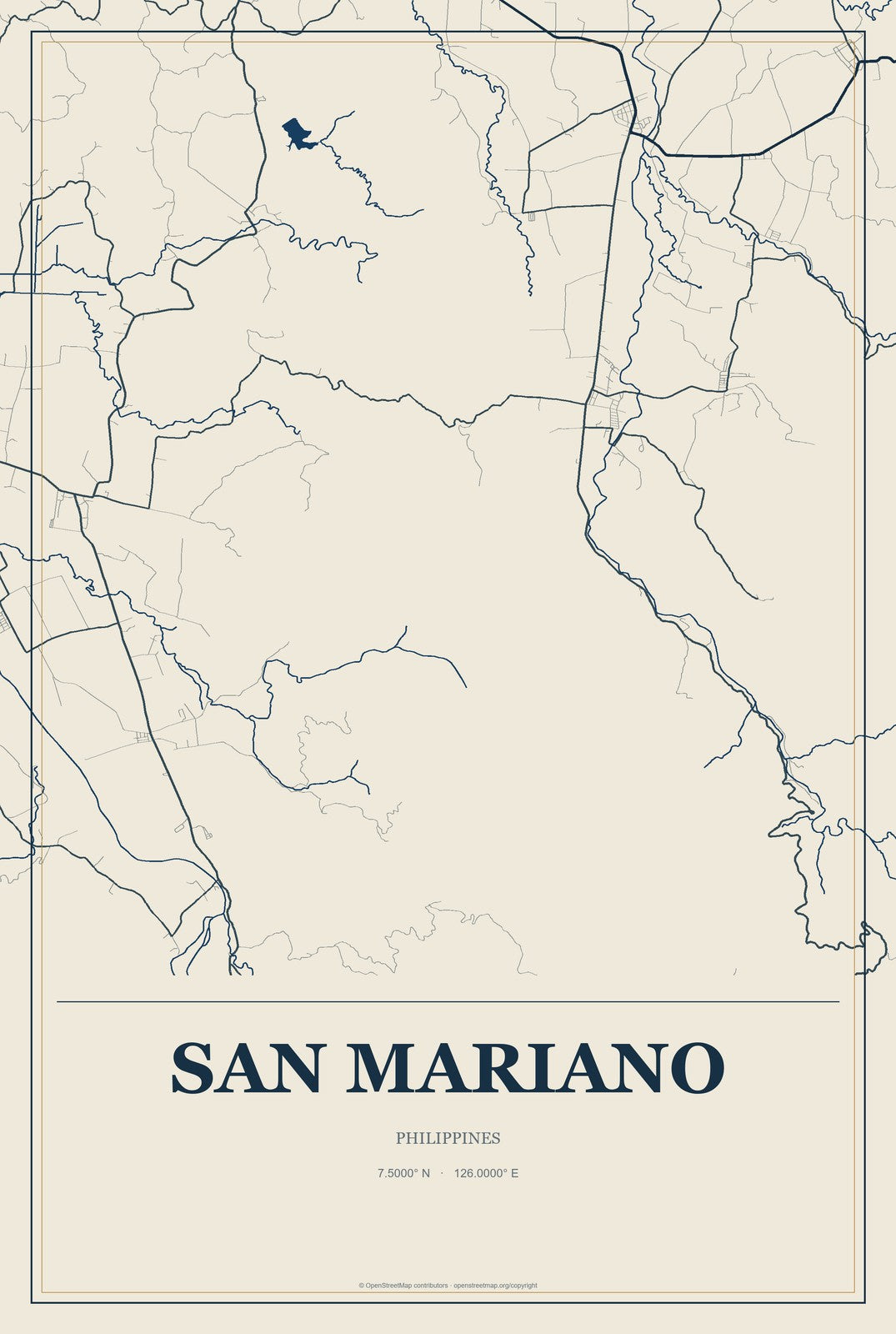 San Mariano, Davao Region, Philippines City Map Aluminum Sign in Coastal Cutout style