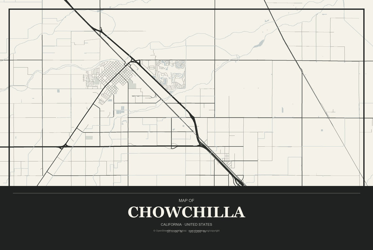 Chowchilla, California City Map Aluminum Sign in Museum Plaque style