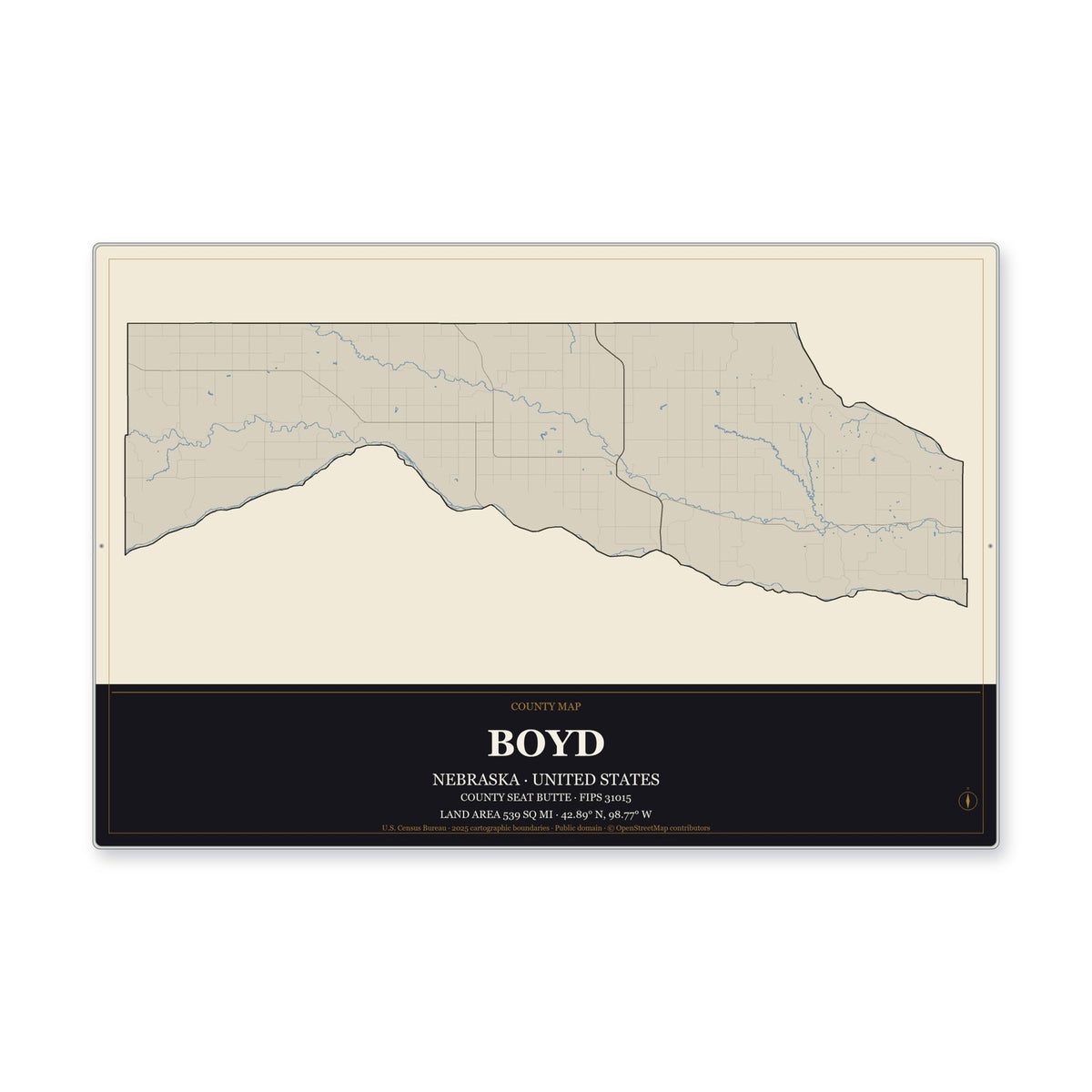 Boyd County, Nebraska Map Aluminum Sign in Museum Plaque style