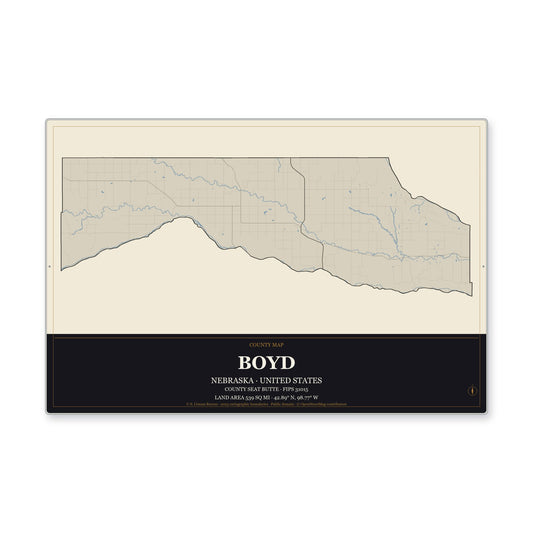 Boyd County, Nebraska Map Aluminum Sign in Museum Plaque style