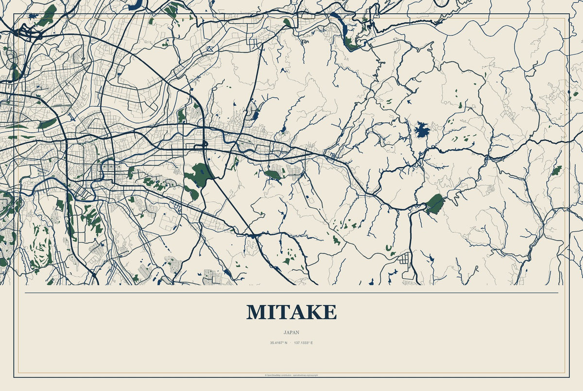 Mitake, Japan City Map Aluminum Sign in Coastal Cutout style