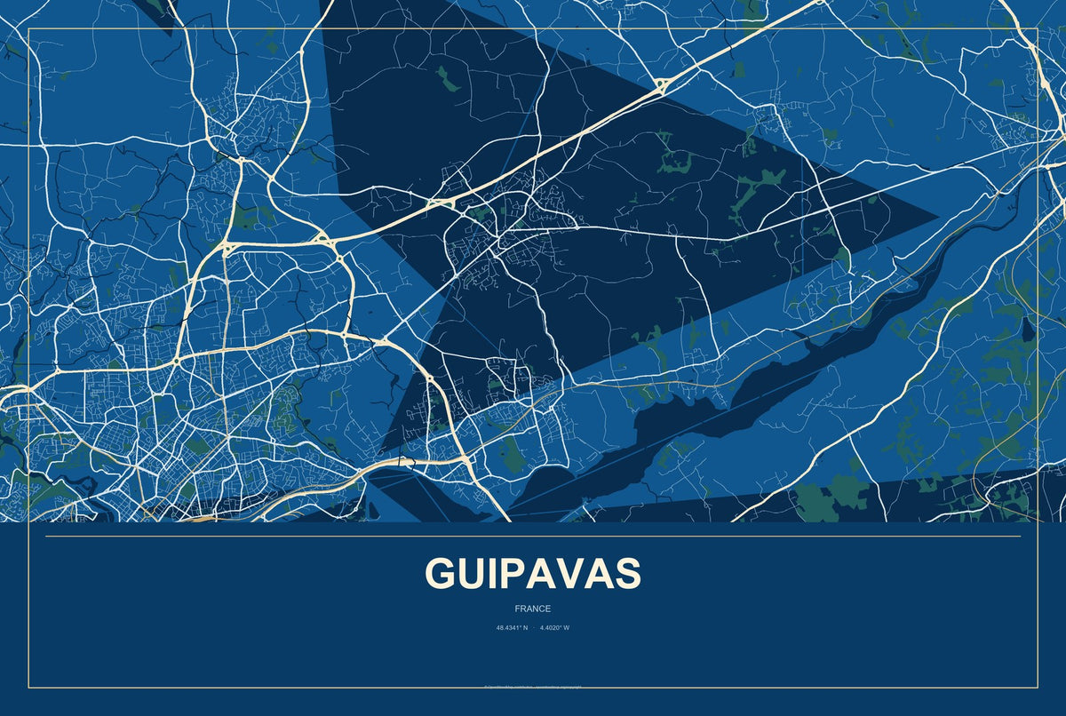 Guipavas, France City Map Aluminum Sign in Harbor Cobalt style
