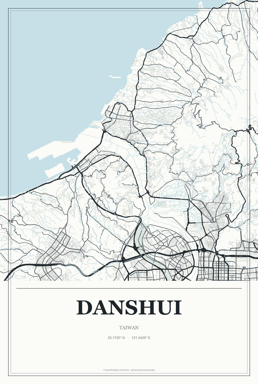 Danshui, Taiwan City Map Aluminum Sign in Gallery Air style
