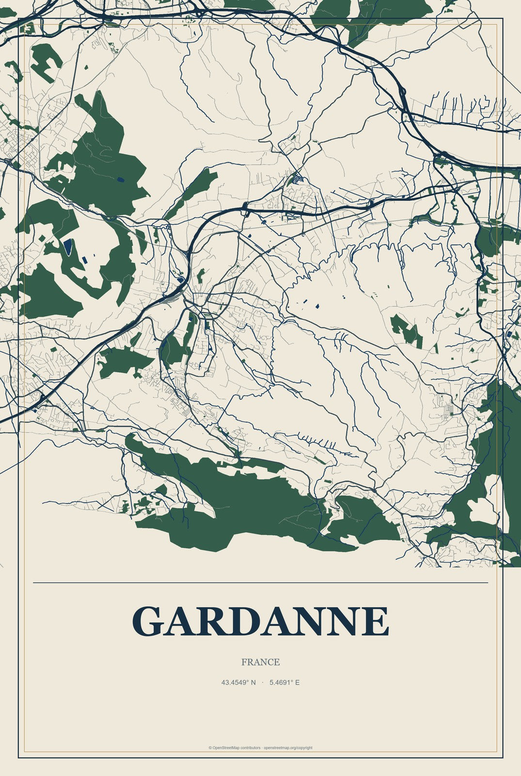 Gardanne, France City Map Aluminum Sign in Coastal Cutout style