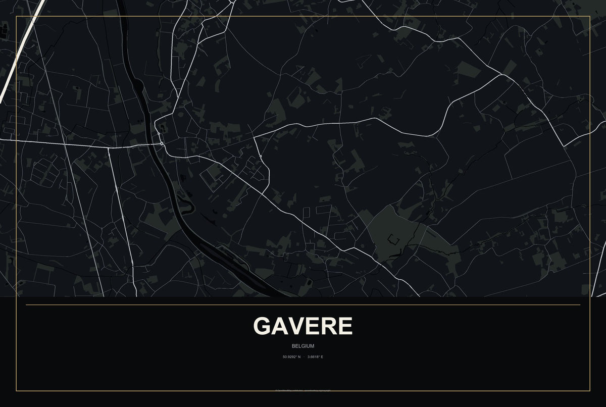 Gavere, Belgium City Map Aluminum Sign in Metropolitan Noir style