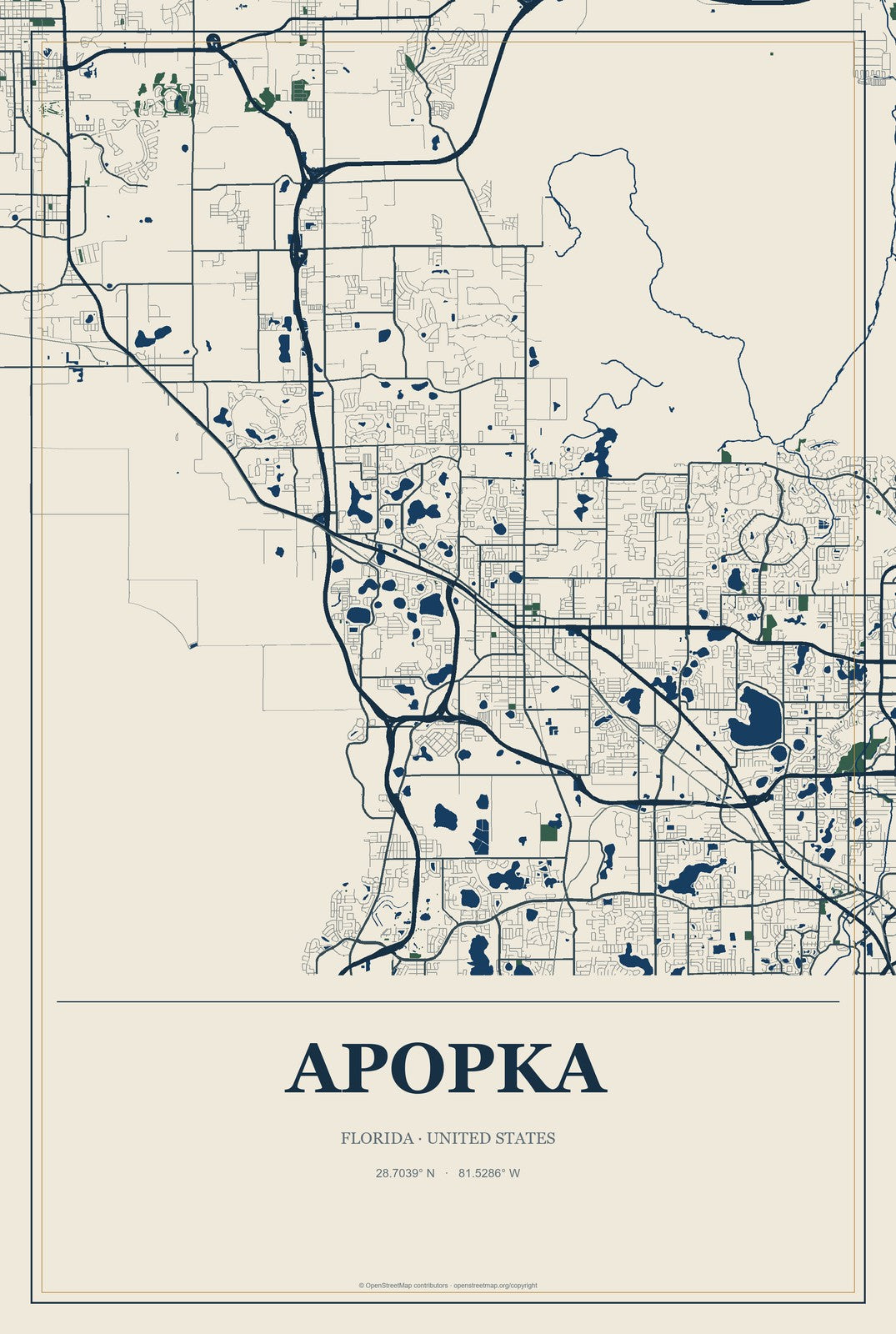 Apopka, Florida City Map Aluminum Sign in Coastal Cutout style