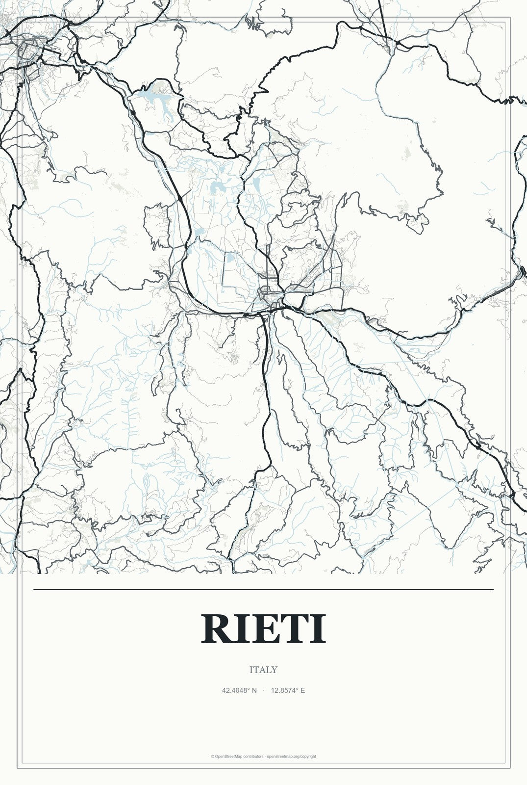 Rieti, Italy City Map Aluminum Sign in Gallery Air style