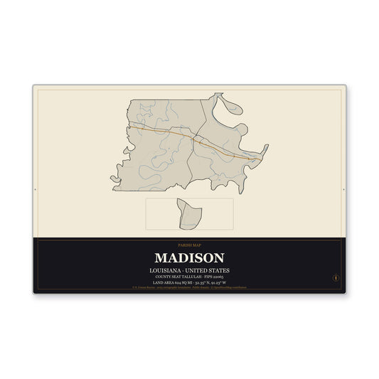 Madison Parish, Louisiana Map Aluminum Sign in Museum Plaque style