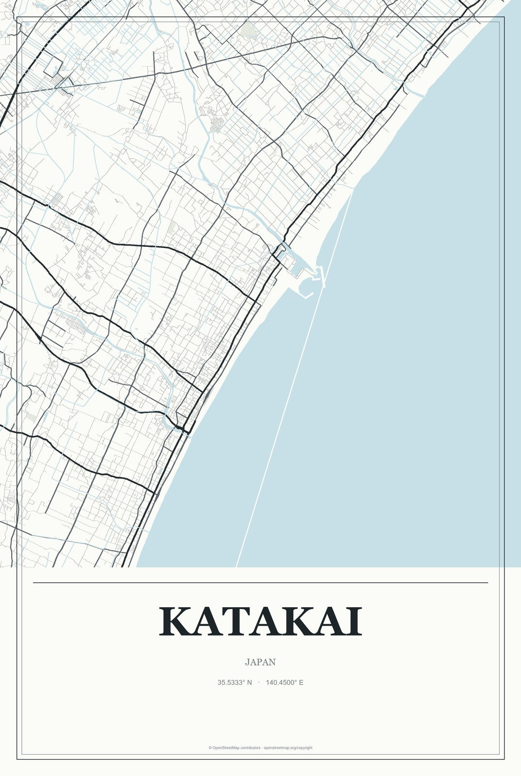 Katakai, Japan City Map Aluminum Sign in Gallery Air style