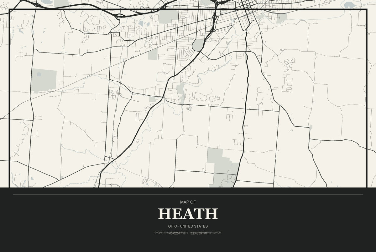 Heath, Ohio City Map Aluminum Sign in Museum Plaque style