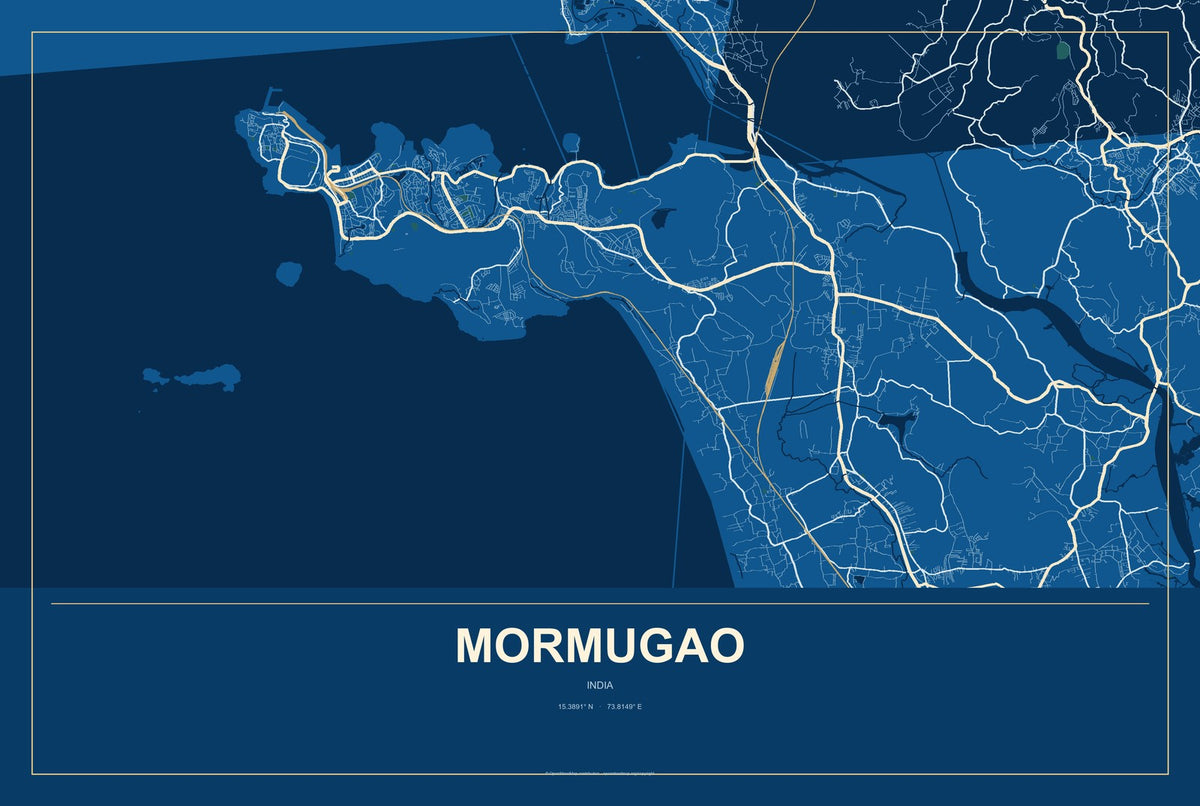 Mormugao, India City Map Aluminum Sign in Harbor Cobalt style