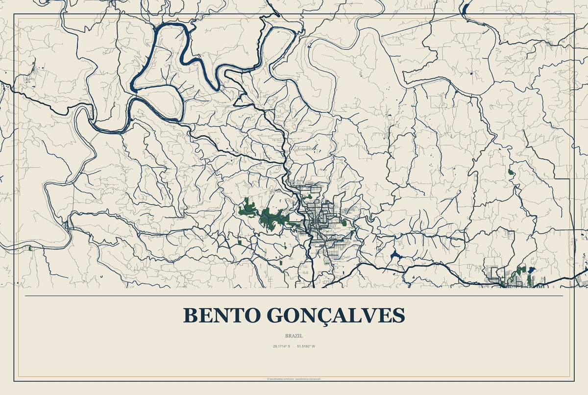 Bento Gonçalves, Brazil City Map Aluminum Sign in Coastal Cutout style