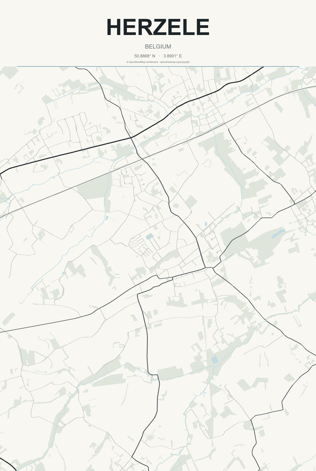 Herzele, Belgium City Map Aluminum Sign in Headline Atlas style
