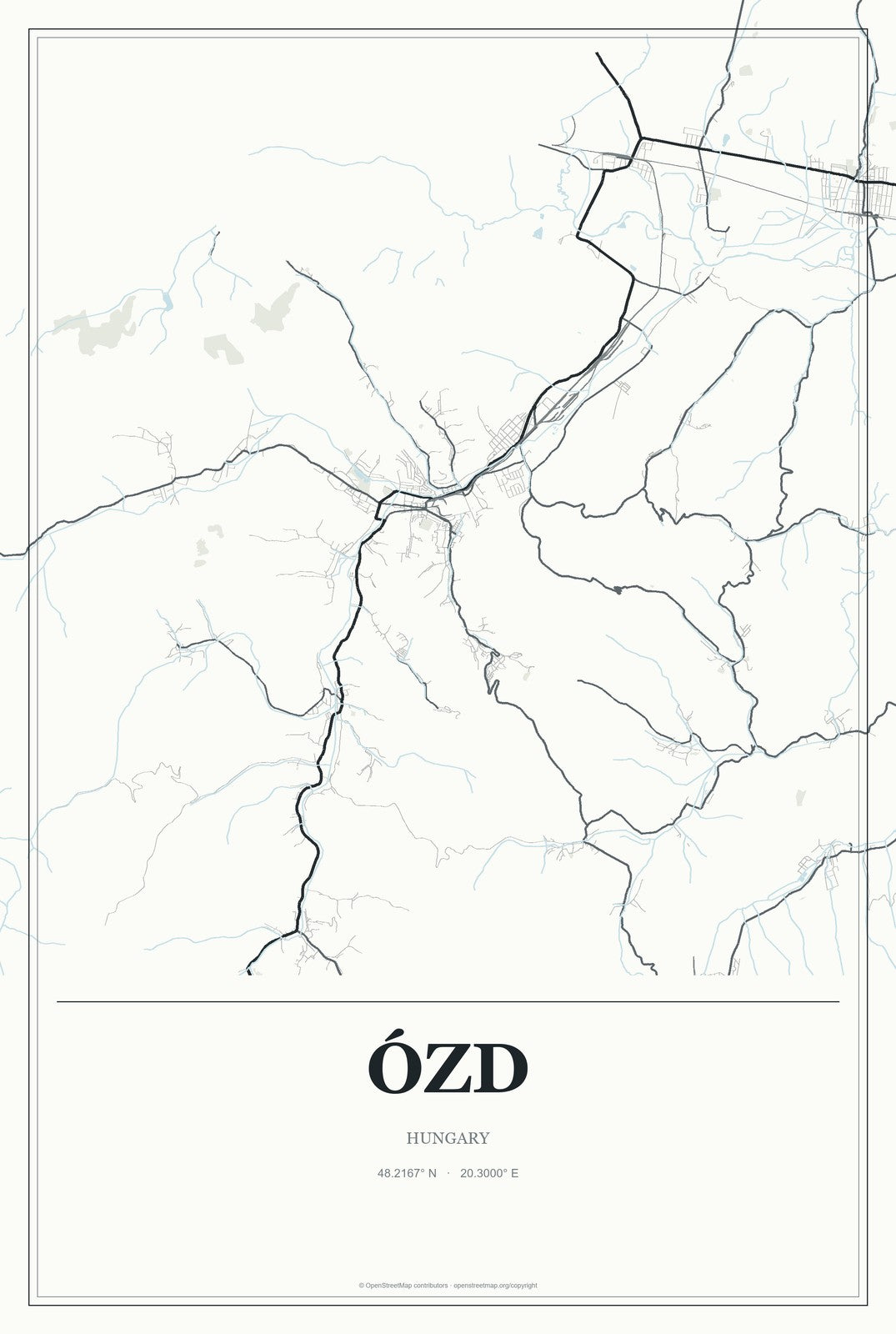 Ózd, Hungary City Map Aluminum Sign in Gallery Air style