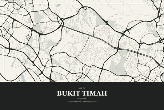 Bukit Timah, Singapore City Map Aluminum Sign in Museum Plaque style