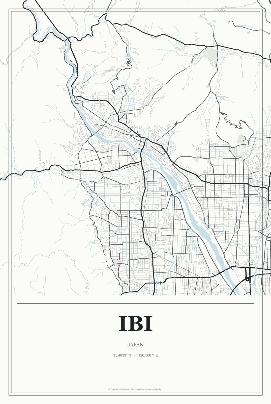 Ibi, Japan City Map Aluminum Sign in Gallery Air style