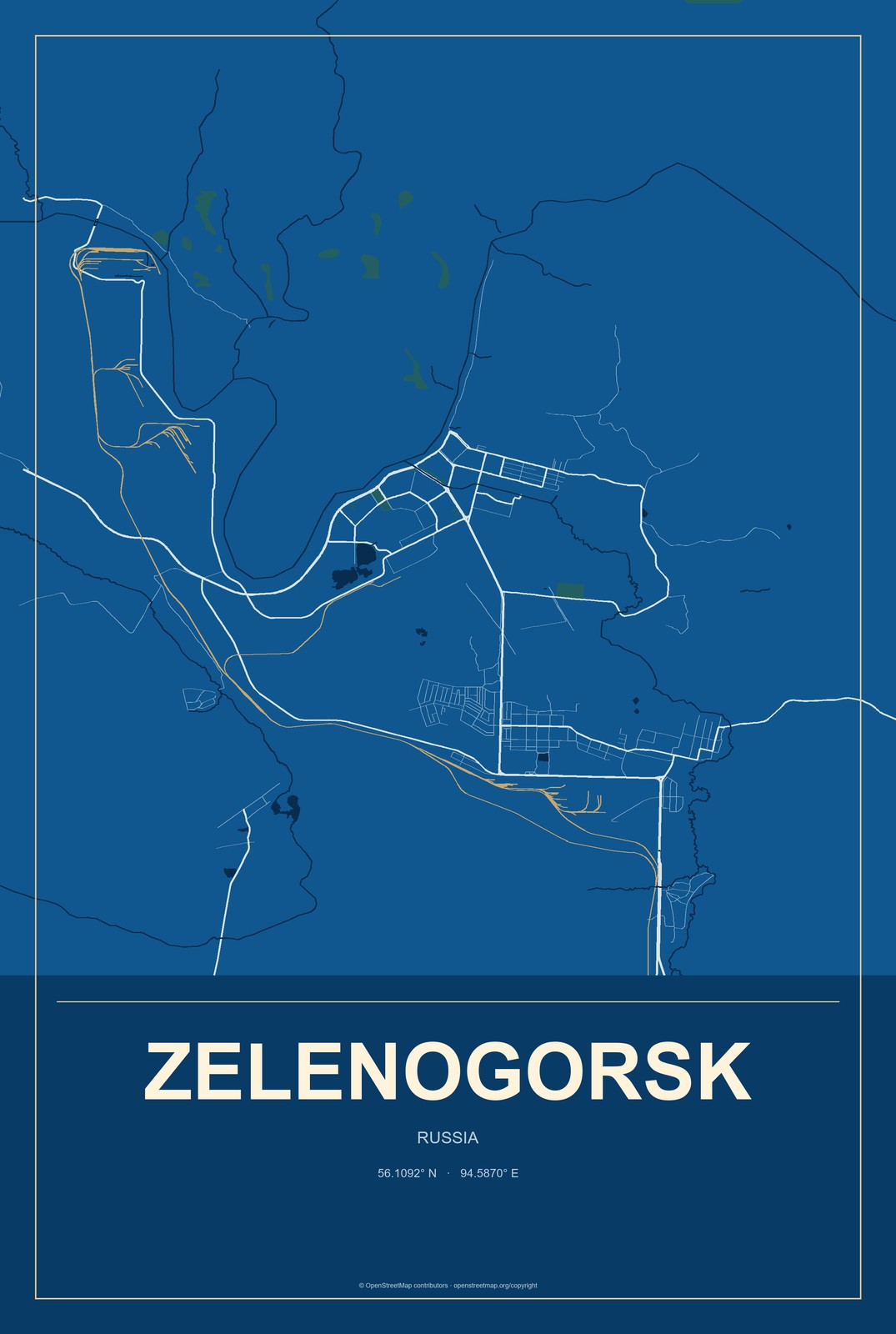 Zelenogorsk, St.-Petersburg, Russia City Map Aluminum Sign in Harbor Cobalt style