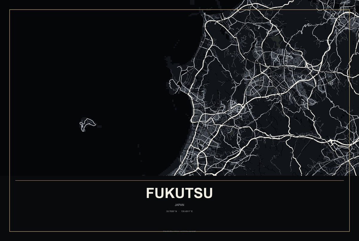 Fukutsu, Japan City Map Aluminum Sign in Metropolitan Noir style