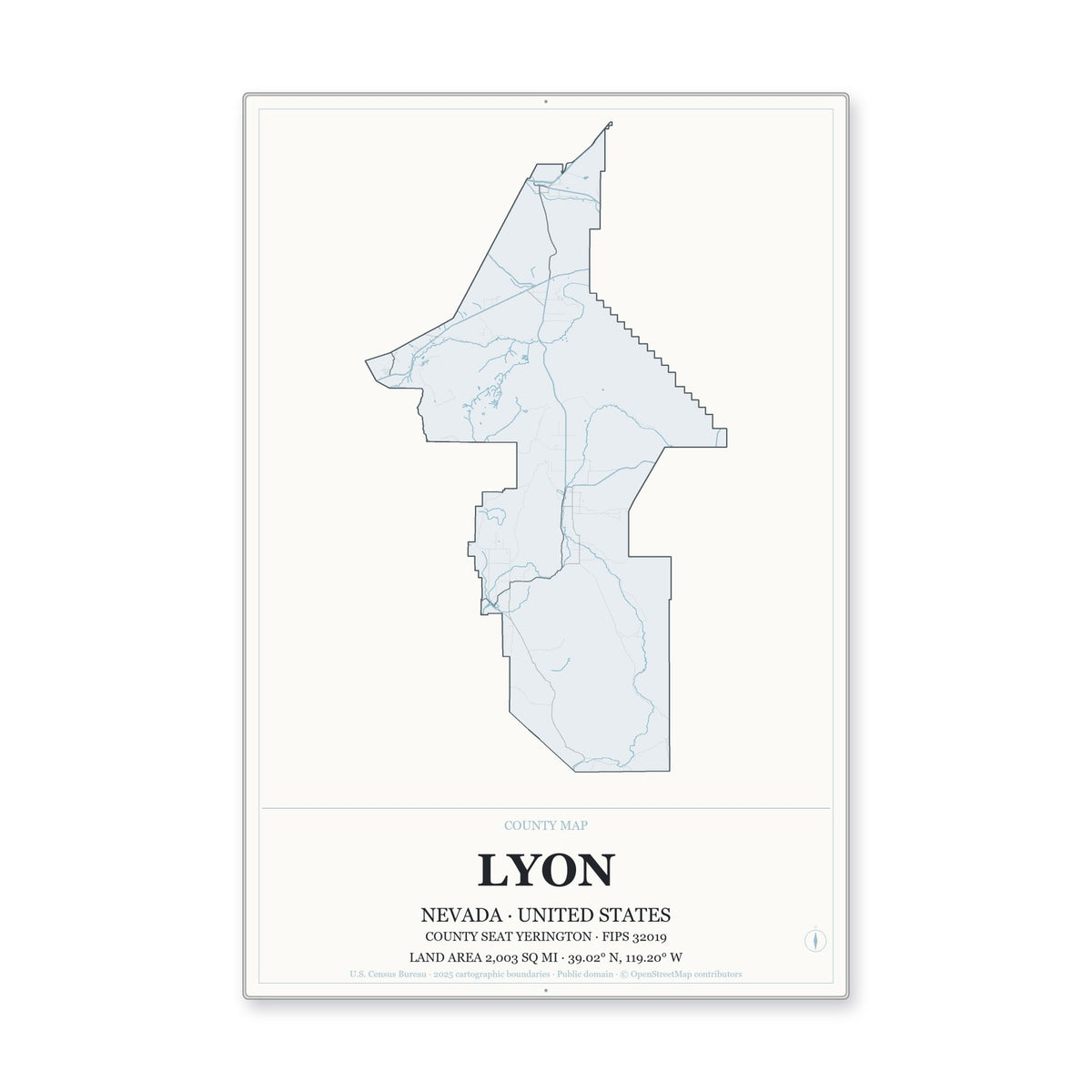 Lyon County, Nevada Map Aluminum Sign in Gallery Air style