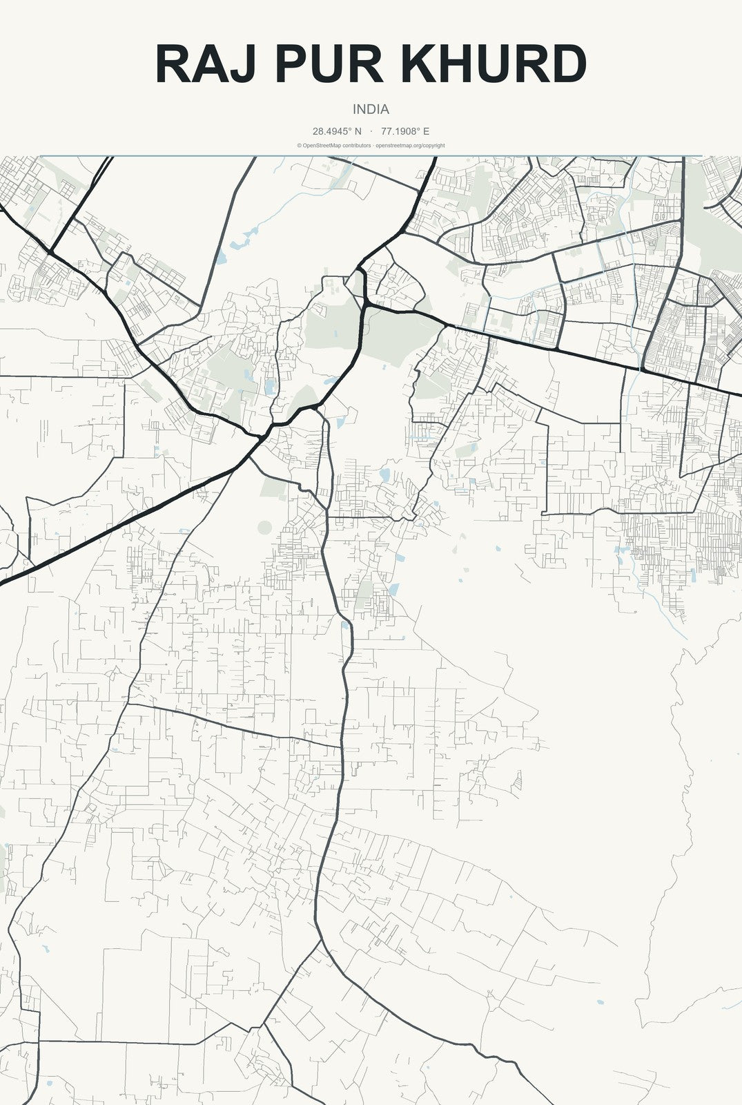 Raj Pur Khurd, India City Map Aluminum Sign in Headline Atlas style