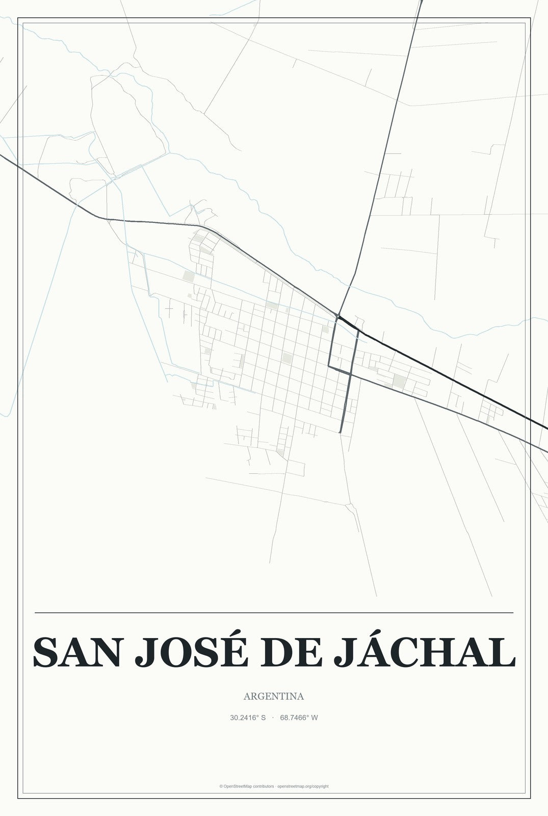 San José de Jáchal, Argentina City Map Aluminum Sign in Gallery Air style