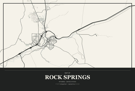 Rock Springs, Wyoming City Map Aluminum Sign in Museum Plaque style