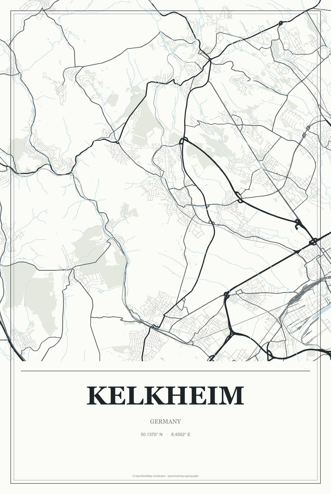 Kelkheim, Germany City Map Aluminum Sign in Gallery Air style