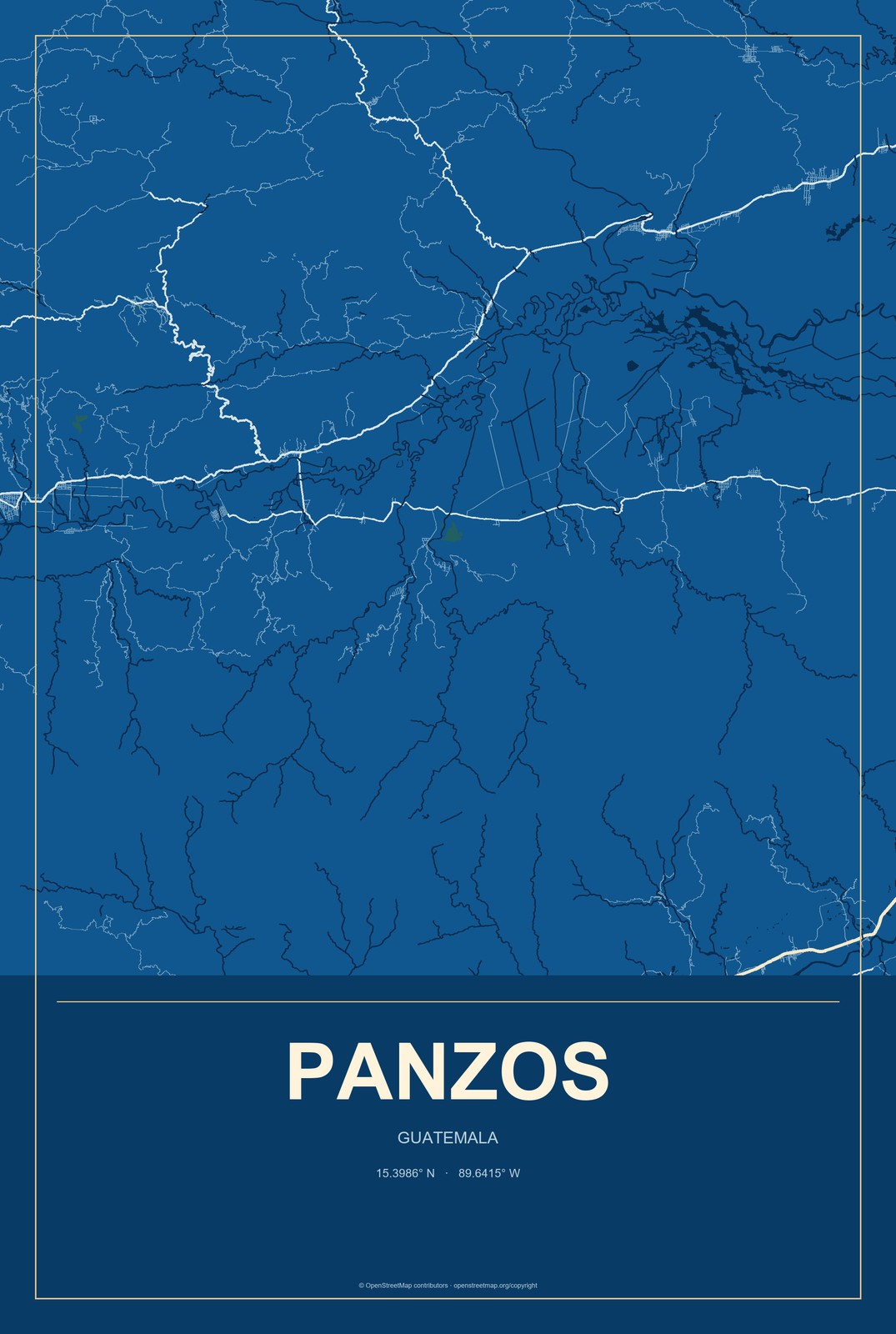 Panzos, Guatemala City Map Aluminum Sign in Harbor Cobalt style