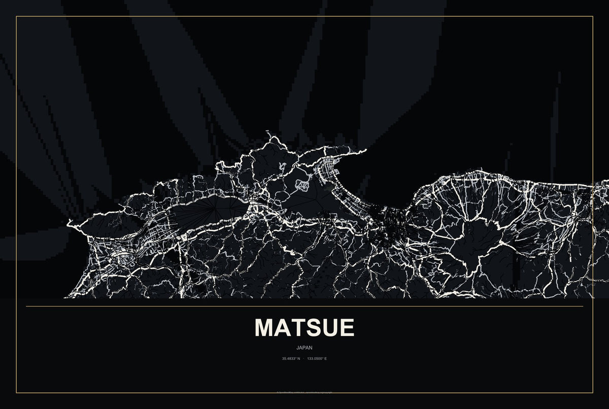 Matsue, Japan City Map Aluminum Sign in Metropolitan Noir style