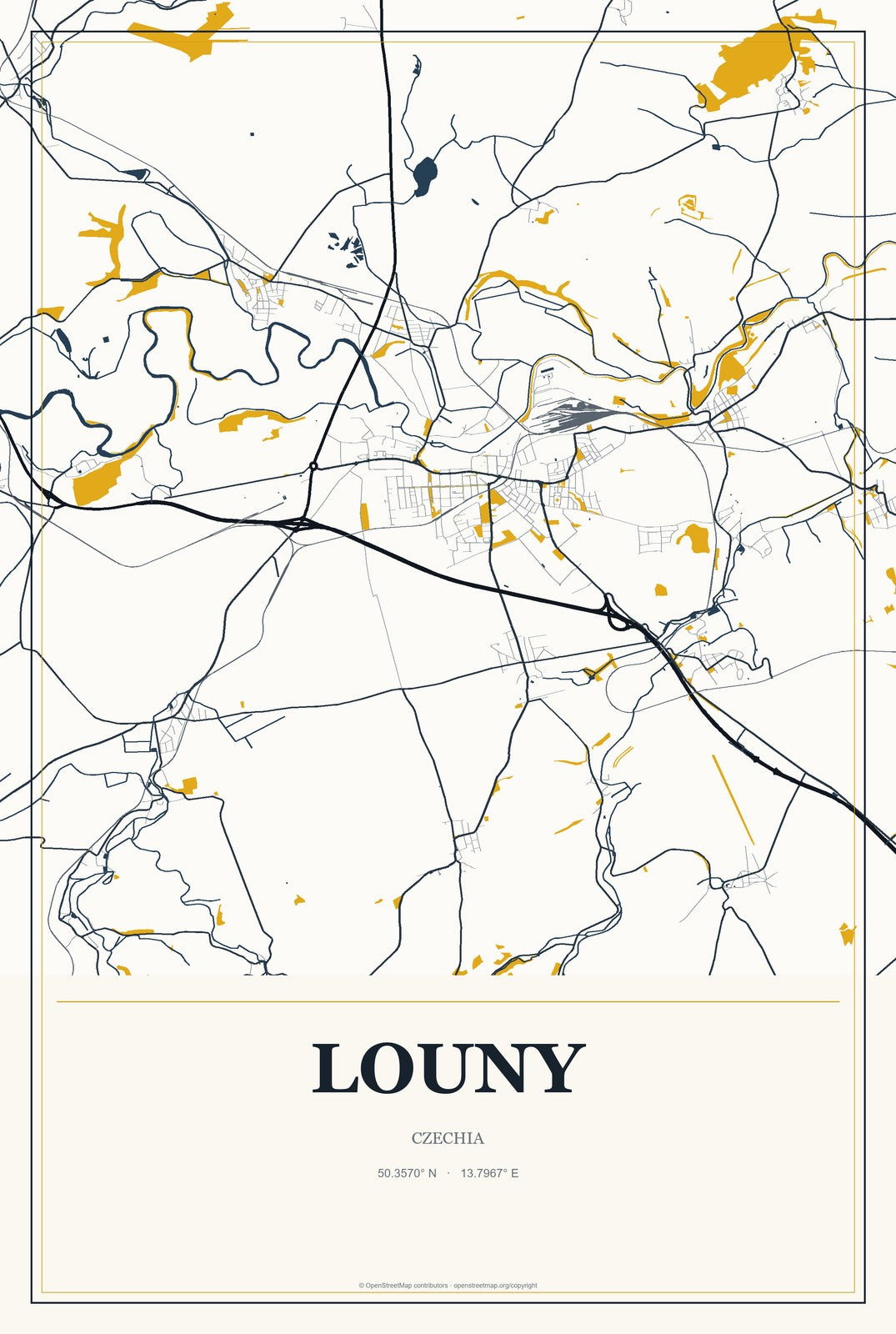 Louny, Czechia City Map Aluminum Sign in Citrine Modern style