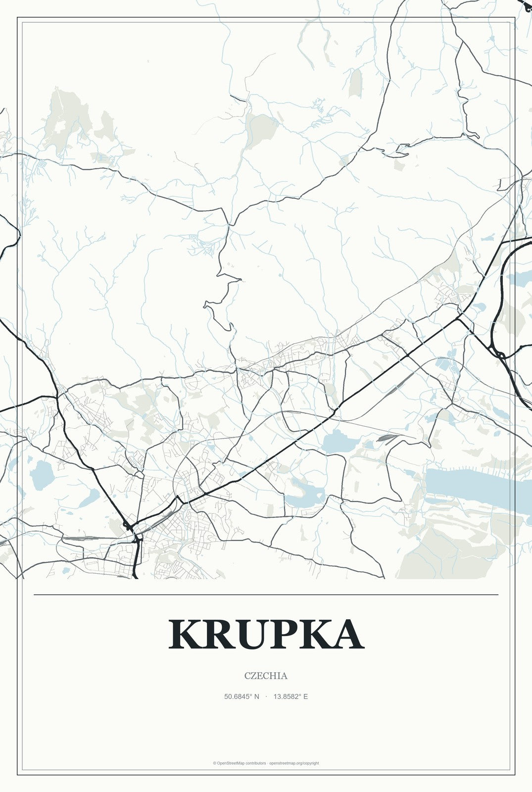 Krupka, Czechia City Map Aluminum Sign in Gallery Air style