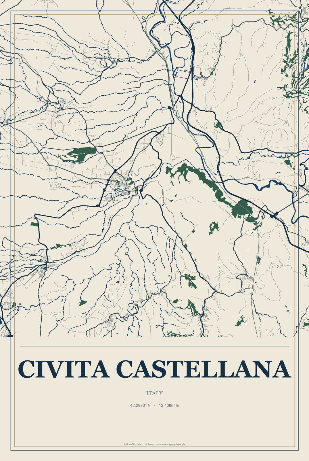 Civita Castellana, Italy City Map Aluminum Sign in Coastal Cutout style