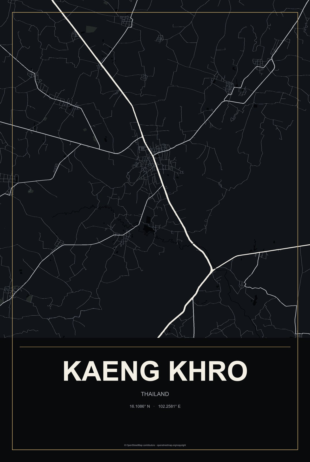 Kaeng Khro, Thailand City Map Aluminum Sign in Metropolitan Noir style