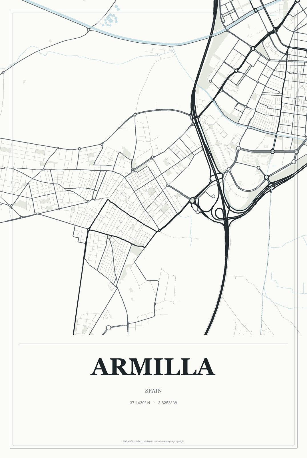 Armilla, Spain City Map Aluminum Sign in Gallery Air style