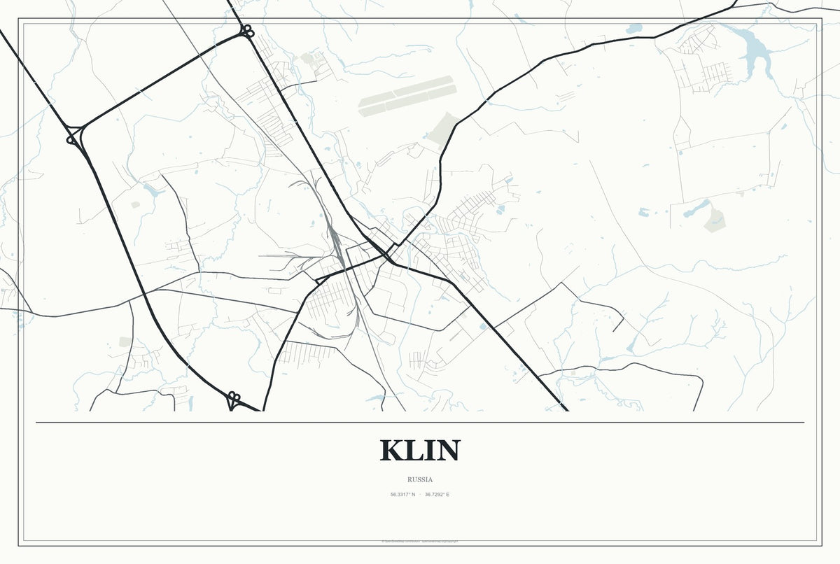 Klin, Russia City Map Aluminum Sign in Gallery Air style