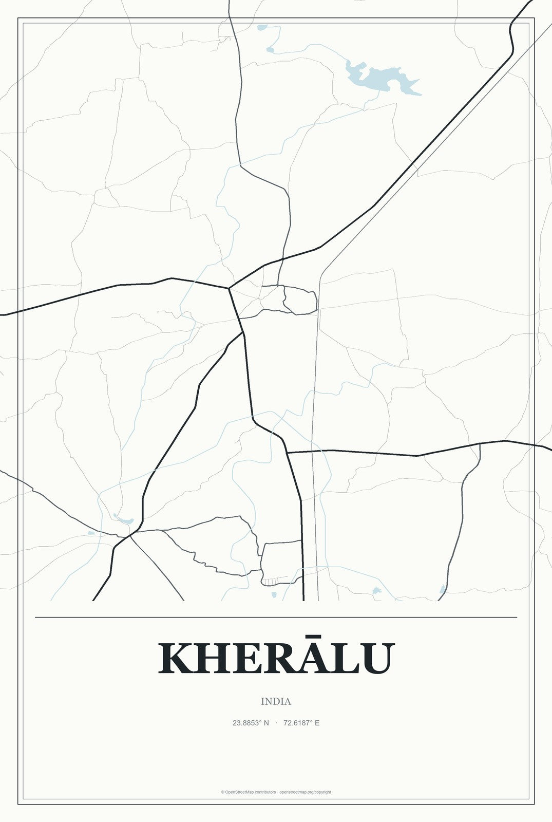 Kherālu, India City Map Aluminum Sign in Gallery Air style
