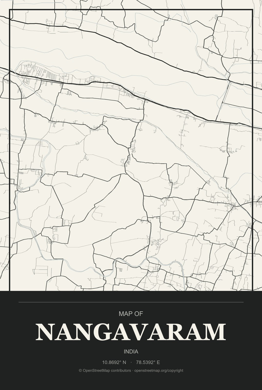 Nangavaram, India City Map Aluminum Sign in Museum Plaque style